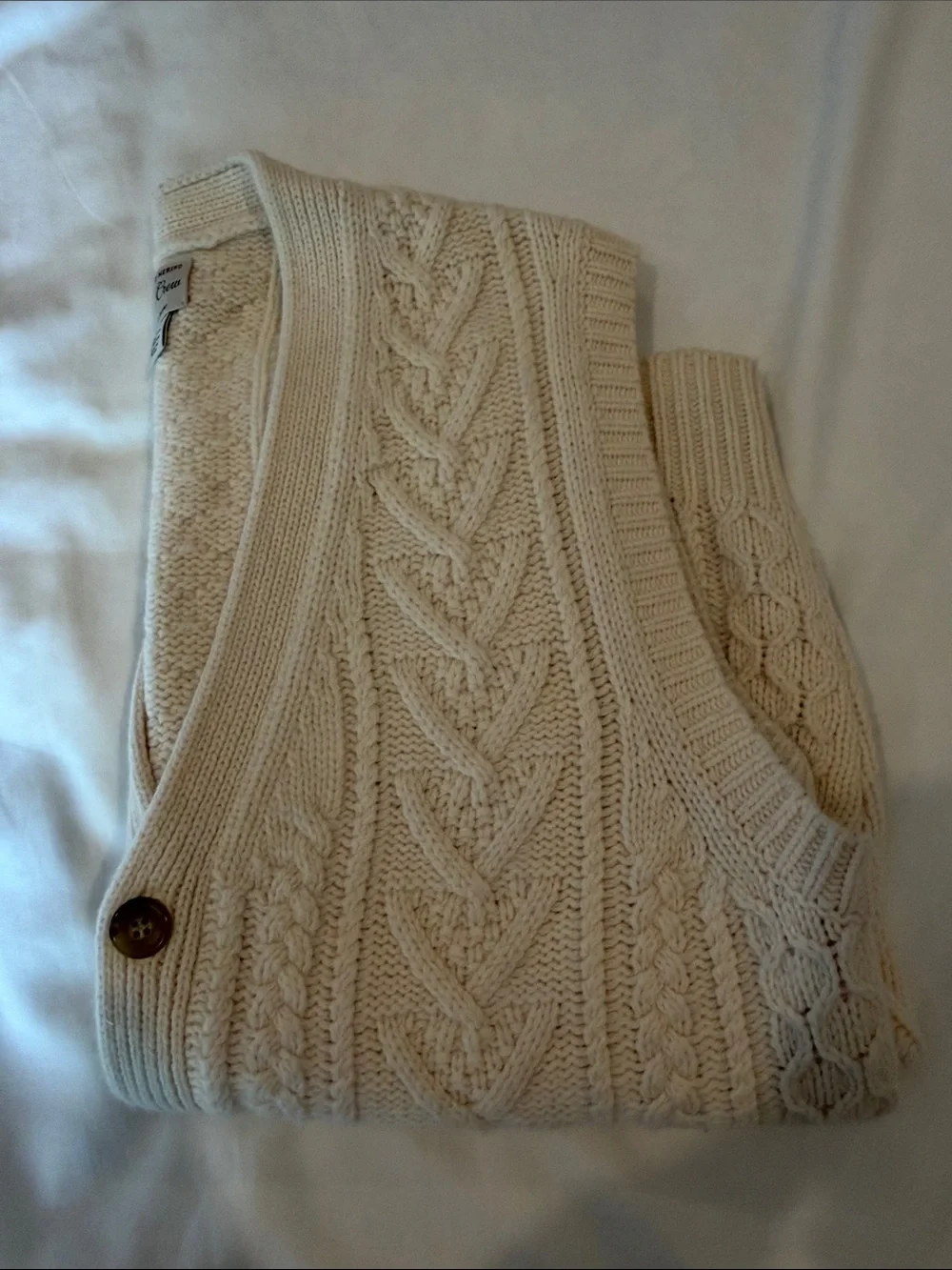 J. Crew Cream Cable Knit Button-Front Sleeveless Cardigan